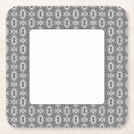 Elegant Black and White Folk Floral Seamless Patte スクエアペーパーコースター