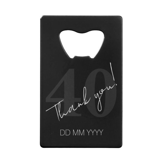 Elegant Black and White Forty 40th Birthday クレジットカード栓抜き (正面)