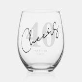 Elegant Black and White Forty 40th Birthday ステムなしワイングラス (正面)