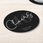 Elegant Black and White Forty 40th Birthday ラウンドペーパーコースター (アングル)