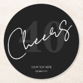 Elegant Black and White Forty 40th Birthday ラウンドペーパーコースター (正面)