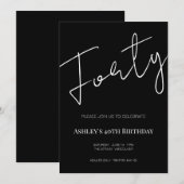 Elegant Black and White Forty 40th Birthday 招待状 (正面/裏面)