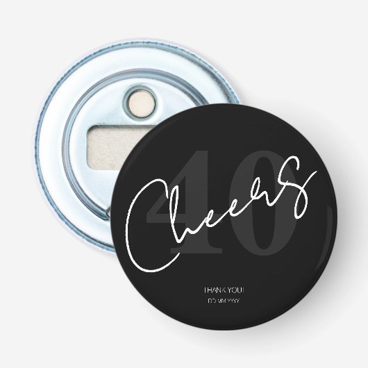 Elegant Black and White Forty 40th Birthday 栓抜き (正面)