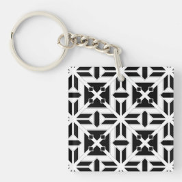 Elegant Black and White Geometric Pattern キーホルダー