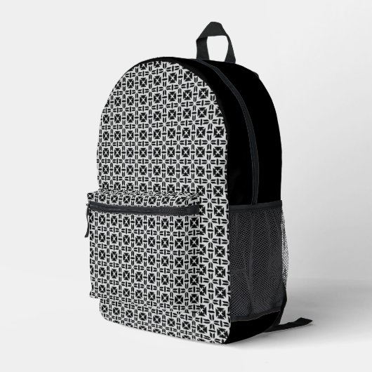 Elegant Black and White Geometric Pattern プリントバックパック (裏面右端)