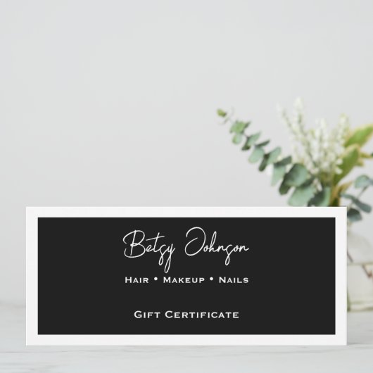 Elegant Black and White Gift Certificate Card 招待状 (スタンド正面)