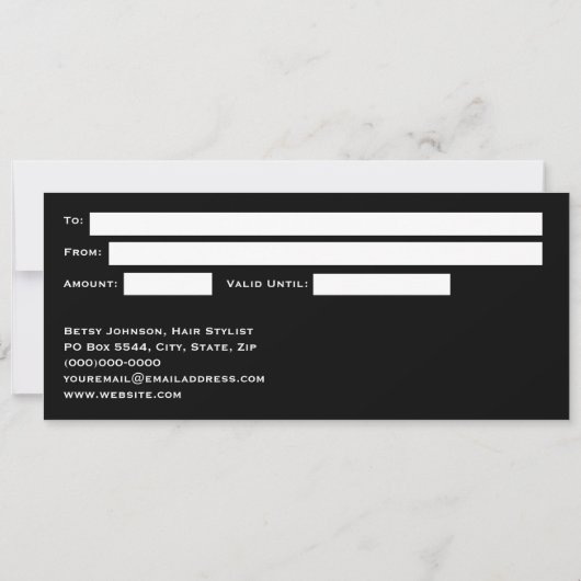 Elegant Black and White Gift Certificate Card 招待状 (裏面)