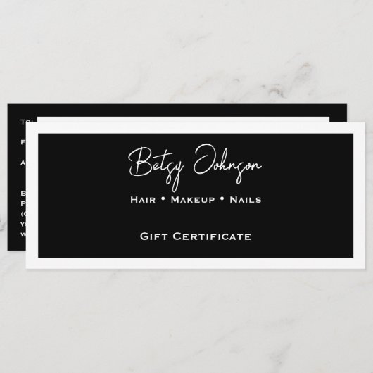 Elegant Black and White Gift Certificate Card 招待状 (正面/裏面)