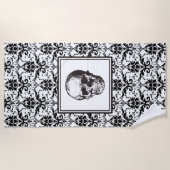 Elegant Black And White Gothic Damask Skull ビーチタオル (正面)