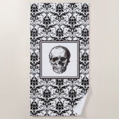 Elegant Black And White Gothic Damask Skull ビーチタオル (正面)