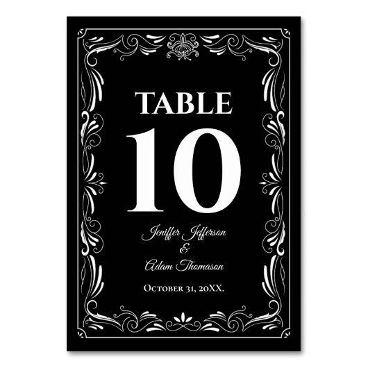 Elegant black and white Gothic Wedding テーブルナンバー (正面)