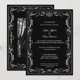 Elegant black and white Gothic wedding Invitation 招待状