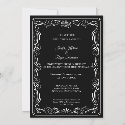 Elegant black and white Gothic wedding Invitation 招待状 (正面)