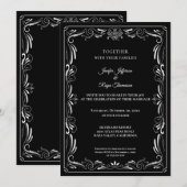 Elegant black and white Gothic wedding Invitation 招待状 (正面/裏面)