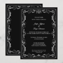 Elegant black and white Gothic wedding Invitation