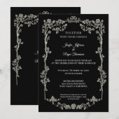 Elegant black and white Gothic wedding Invitation 招待状 (正面/裏面)