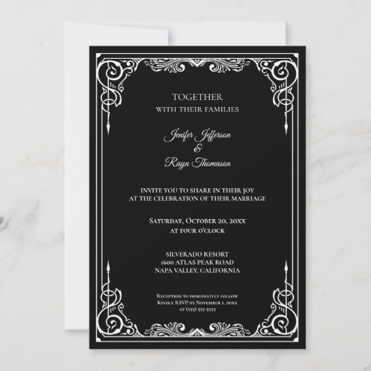 Elegant black and white Gothic wedding Invitation 招待状 (正面)