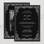 Elegant black and white Gothic wedding Invitation 招待状 (正面/裏面)