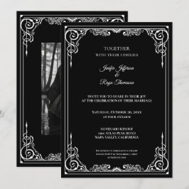 Elegant black and white Gothic wedding Invitation 招待状