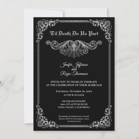 Elegant black and white Gothic wedding Invitation 招待状 (正面)