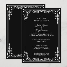 Elegant black and white Gothic wedding Invitation 招待状