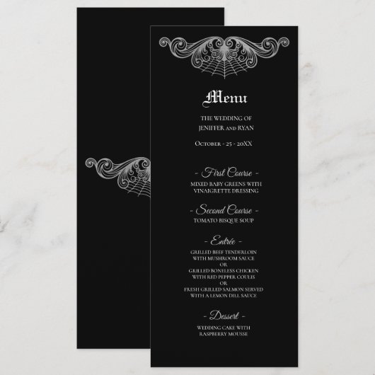 Elegant black and white Gothic Wedding Menu メニュー (正面/裏面)