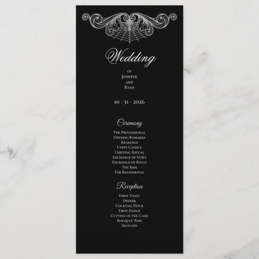 Elegant black and white Gothic Wedding Program メニュー (正面)