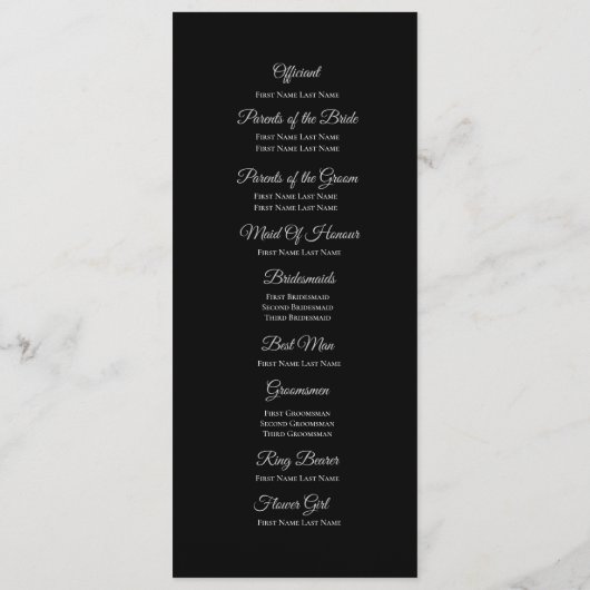 Elegant black and white Gothic Wedding Program メニュー (裏面)