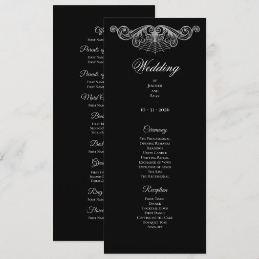 Elegant black and white Gothic Wedding Program メニュー (正面/裏面)