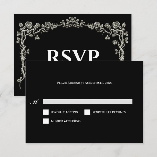 Elegant black and white Gothic Wedding RSVP Card (正面/裏面)