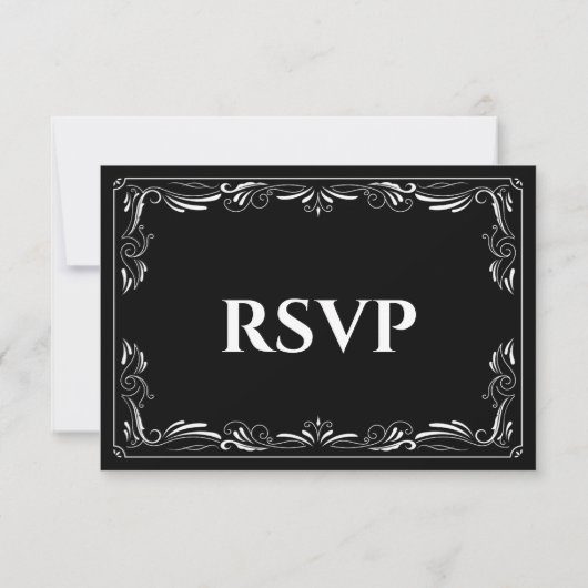 Elegant black and white Gothic Wedding RSVP Card (裏面)