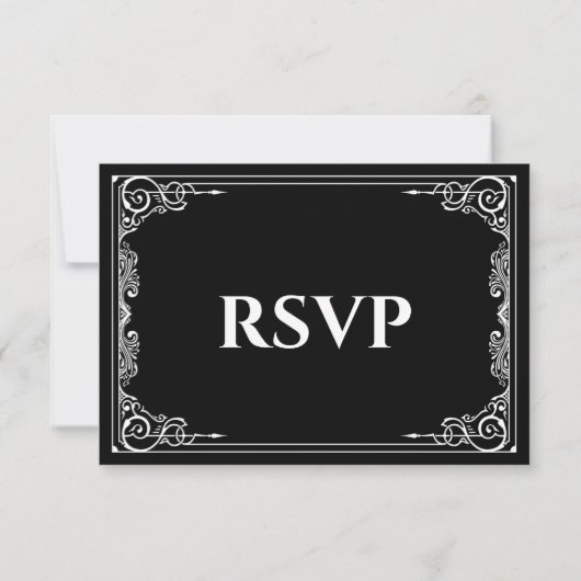 Elegant black and white Gothic Wedding RSVP Card (裏面)