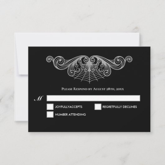 Elegant black and white Gothic Wedding RSVP Card (正面)