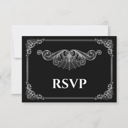 Elegant black and white Gothic Wedding RSVP Card (裏面)