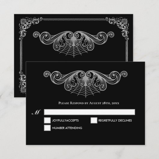 Elegant black and white Gothic Wedding RSVP Card (正面/裏面)