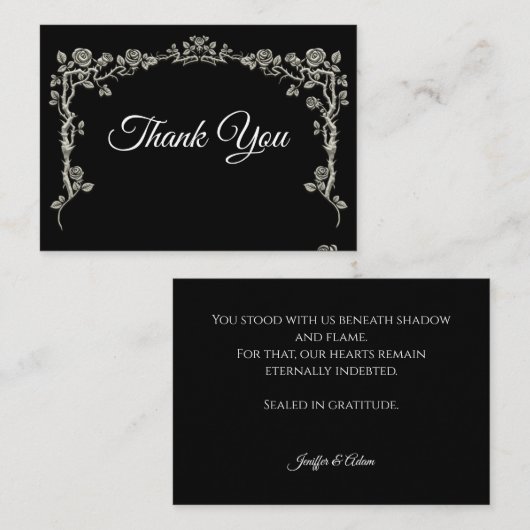 Elegant black and white Gothic wedding Thank You ノートカード (正面/裏面)