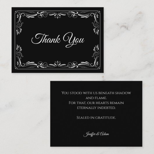 Elegant black and white Gothic wedding Thank You ノートカード (正面/裏面)
