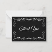 Elegant black and white Gothic wedding Thank You ノートカード (正面)