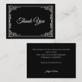 Elegant black and white Gothic wedding Thank You ノートカード