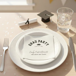 Elegant Black and White Grad Hat Graduation  スタンダードカクテルナプキン