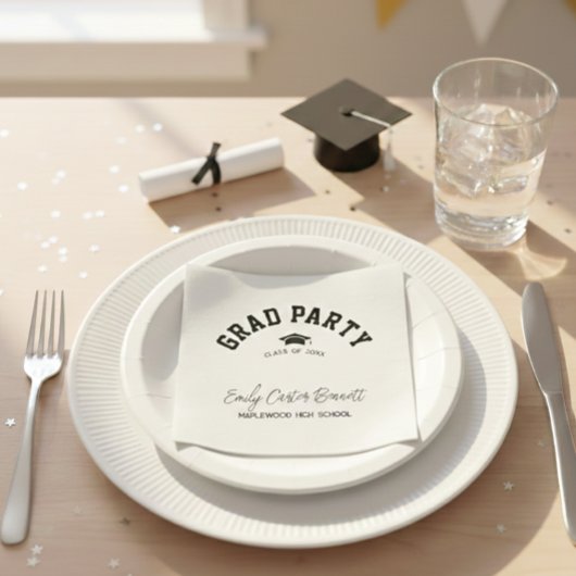 Elegant Black and White Grad Hat Graduation  スタンダードカクテルナプキン