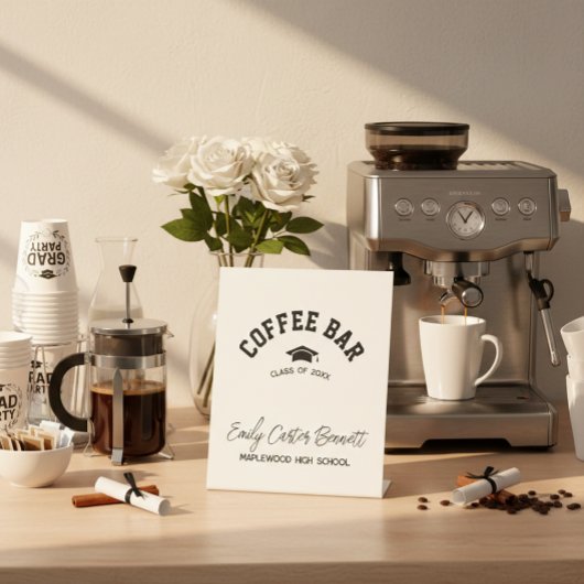 Elegant Black and White Graduation Coffee Bar 台座サイン