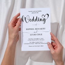 Elegant Black and White Heart Script Wedding 