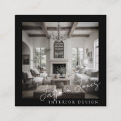 Elegant Black and White Interior Design Photo スクエア名刺 (正面)