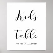 Elegant black and white Kids table wedding sign ポスター (正面)