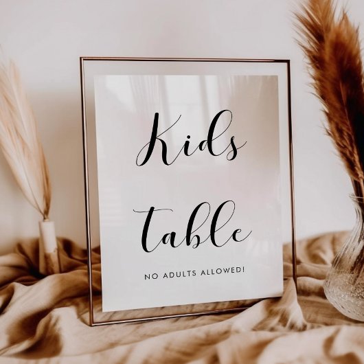 Elegant black and white Kids table wedding sign ポスター