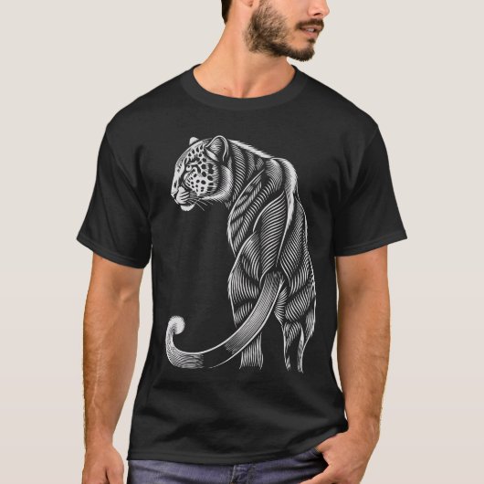 Elegant Black and White Leopard - Leopard Line Art Tシャツ (正面)