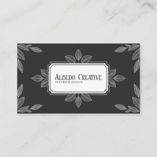 Elegant Black and White Line Art Foliage 名刺 (正面)