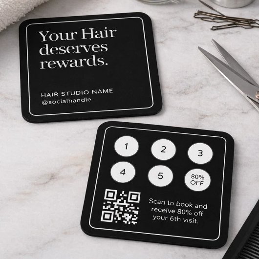Elegant Black and White Loyalty Card  QR Code スクエア名刺
