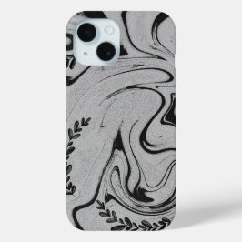 Elegant Black and White Marble Leaf Swirl iPhone 1 iPhone 15ケース